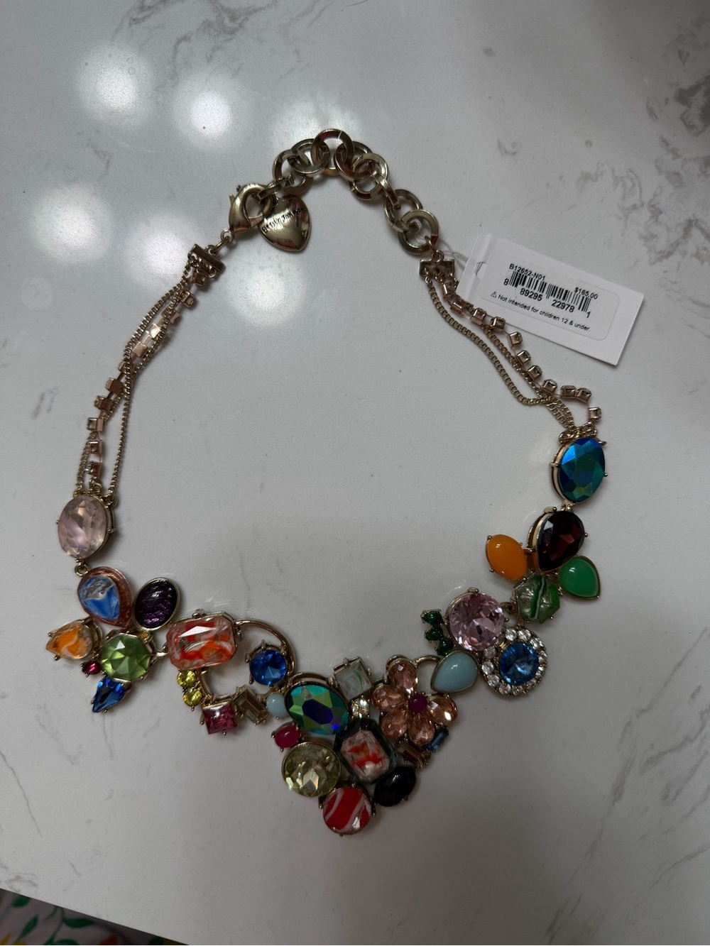 Betsey Johnson Gold-Tone Multicolor Crystal Bib Necklace